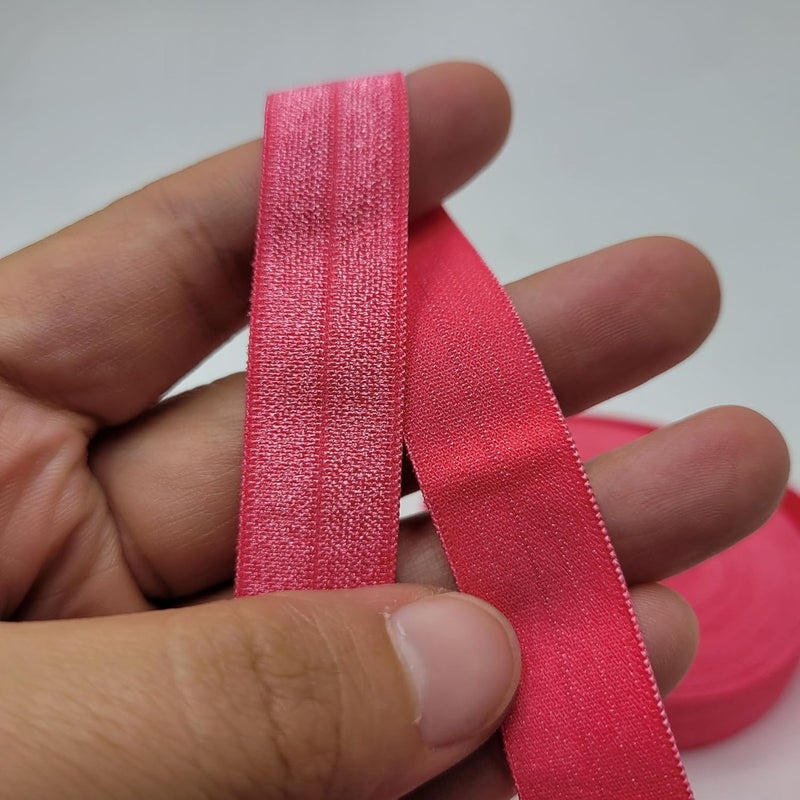 FAYADA Fold Over Elastic,5/8" Foldover FOE Trim Elastic Ribbon,Stretch FOE Band for Hair Ties Headbands Sewing Craft -5 Yards (Neon Pink) - Image 4